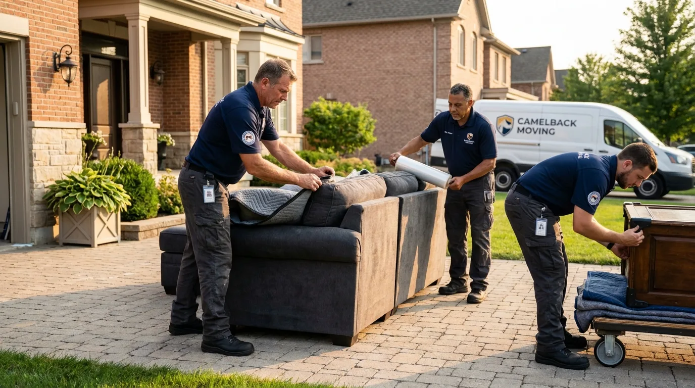 Large estate moving crew wrapping furniture in Galveston, IN